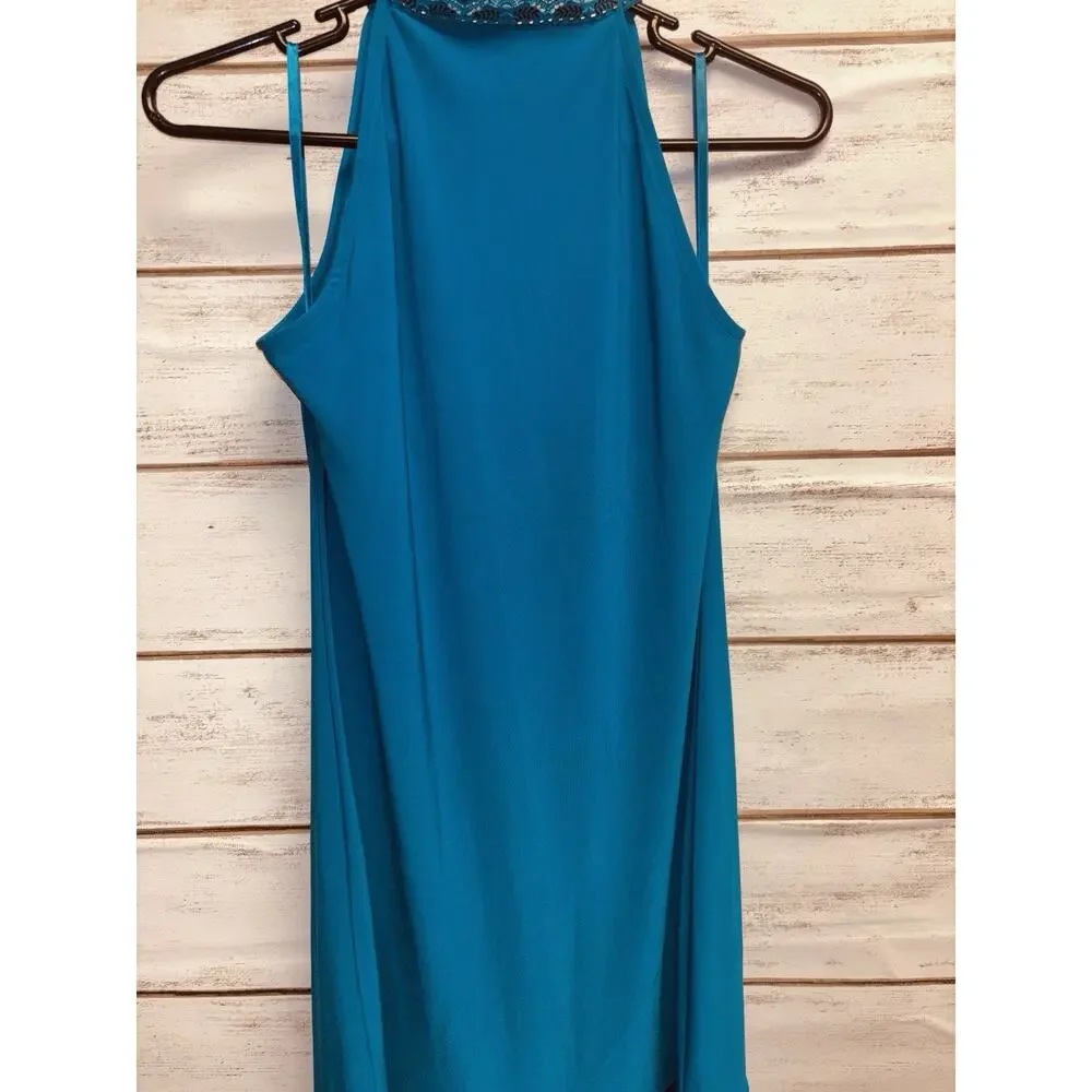 Sz S White House Black Market Halter Neck Embroidered Chemise Ocean Tropic Color